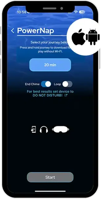 PowerNap App Screen showing session selection